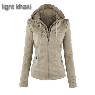 Womens Leather Jacket Removable Lapel Long-sleeved Solid Color Zipper 
Womens Leather Jacket Removable Lapel Long-sleeved Solid Color Zipper