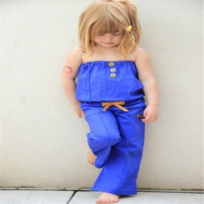New Kid Baby Girl Buttons Tube Tops Piece Corset Belt Pants Jumpsuit Outfit 1-5Y