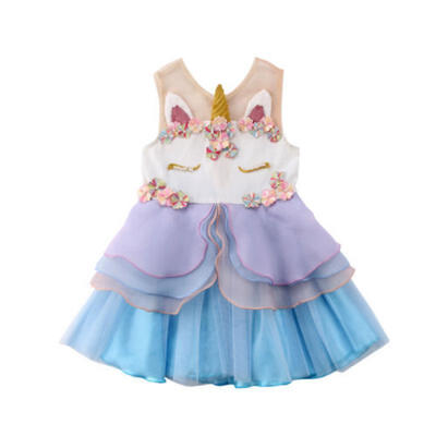 Toddler Kids Baby Girl Princess Unicorn Chiffon Bridesmaid Party Formal Dress US