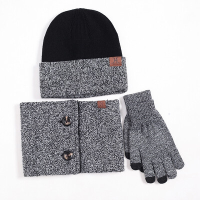 Fashion Winter Hats Scarf Gloves For Women Men Thick Cotton Winter Accessories Set Female Male Beanie Scarf Gloves 3 PiecesSet