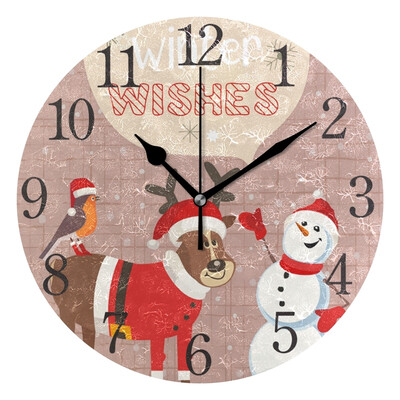 Wall Clock Arabic Numerals Design Warm Winter Snow Round