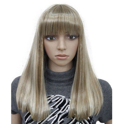 StrongBeauty Blonde Brown Medium Length Heat ok Dot Skin Top Synthetic Full Wig