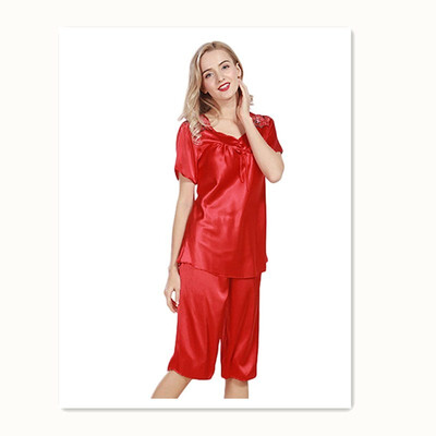 Womens Pajamas Silk Pajamas Short Sleeve Pants Set Sexy Pajamas Large Size Home Wear