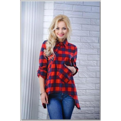 Fashion Womens Long Sleeve Loose Blouse Casual Shirt Summer Plaid Tops T-Shirt