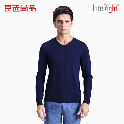 Beijing selected products × INTERIGHT INTERIGHT mens sweater small V-neck seamless business Slim sweater hidden blue XL