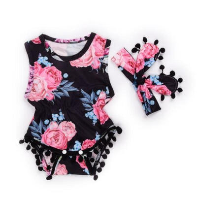 Newborn Infant Baby Girls Kids Bodysuit Romper Jumpsuit Outfits ClothesHeadband