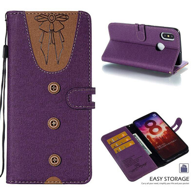 MOONCASE Millet Mi A2 Mi 6X stitching embossed womens leather case - purple