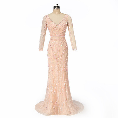 Luxury Pink Navy Blue Beading Mermaid Tulle Evening Dress V-Neck Long Sleeves Elegant Evening Gowns 2018 Real Photo
Luxury Pink Navy Blue Beading Mermaid Tulle Evening Dress V-Neck Long Sleeves Elegant Evening Gowns 2018 Real Photo