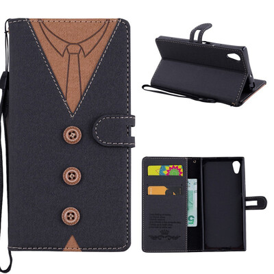 MOONCASE Sony Xperia XA1 stitching embossed mens leather case - black