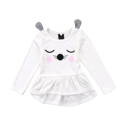 Kids Baby Girl Cartoon 3D Cat Long Sleeve Party Dress Sweatshirt Outfits Clothes