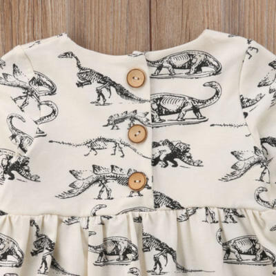 Kids Toddler Baby Girls Long Sleeve Dress Tops Dinosaur Dresses Outfits Clothes
