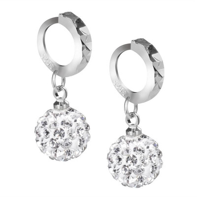 925 sterling silver Womens Girl Chic Crystal Rhinestone Stud Hoop Earrings