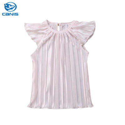 Retro Kids Baby Girls Solid Summer Ruffle Dress Party Sundress Clothes Casual