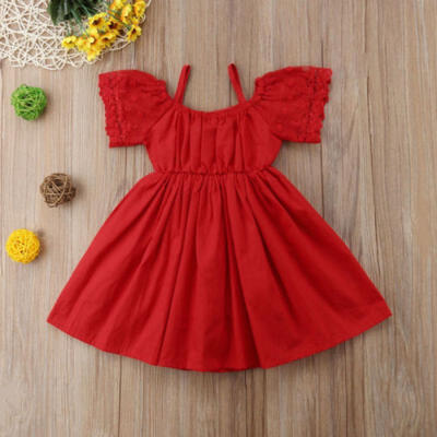 Baby Kids Girls Summer Off Shoulder Lace Dress Princess Party Tutu Dress Clothes