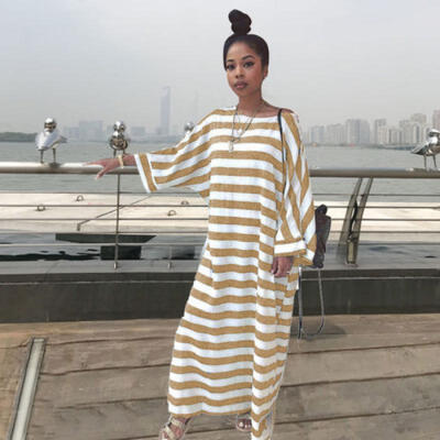 Fashion Women Long Sleeve Oversized Striped Round Neck Pocket Long Maxi Dress
Fashion Women Long Sleeve Oversized Striped Round Neck Pocket Long Maxi Dress