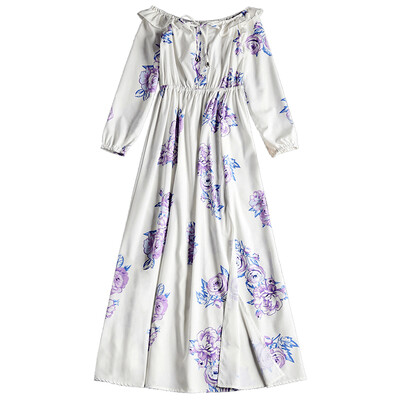 Off Shoulder Ruffles Slit Flower Dress
