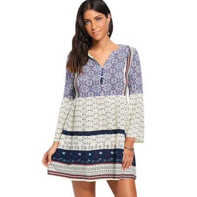 Three Quarter Sleeve V Neck Tunic Dress