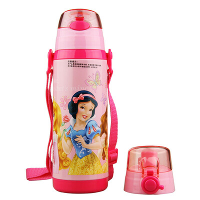 Disney DISNEY children&39s cup baby cartoon strap with straw insulation pot double cover optional 450ML Princess powder