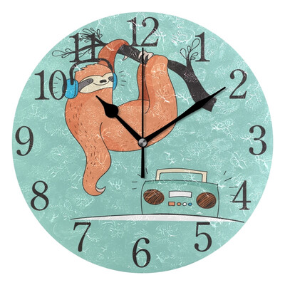 Wall Clock Cool Sloth Round Wall Clock Arabic Numerals Design