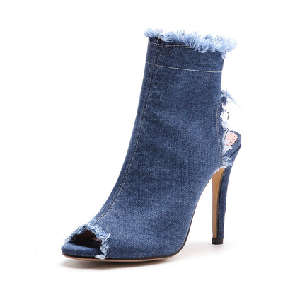 IDIFU Womens Peep Toe Sandals - Stylish Side Zipper Cut out Ankle Booties - Frayed Denim Stiletto High Heels Shoes
IDIFU Womens Peep Toe Sandals - Stylish Side Zipper Cut out Ankle Booties - Frayed Denim Stiletto High Heels Shoes
