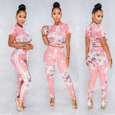 Women Crop Top Blouse Pants Two-piece Playsuit Bodysuit Jumpsuit Romper Set