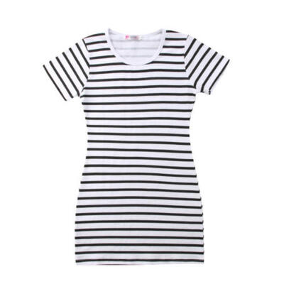 Summer Family Clothes Mother Daughter Womens Girls Short Sleeve Striped Dress