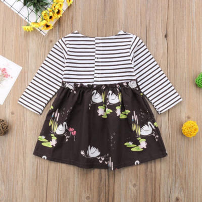 Cute Baby Girls Kids Clothes Children Swan Floral Princess Girl Party Dress