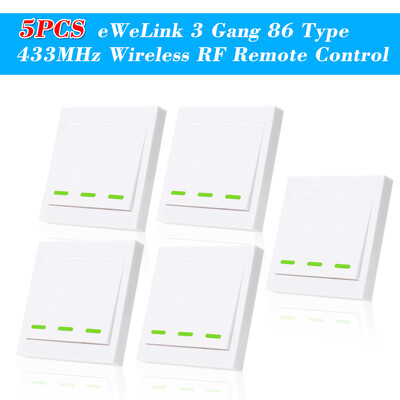 5PCS eWeLink Push Button Wall Light Switch Remote Controller 3 Gang 86 Type ONOff Switch Panel 433MHz Wireless RF Remote Control
5PCS eWeLink Push Button Wall Light Switch Remote Controller 3 Gang 86 Type ONOff Switch Panel 433MHz Wireless RF Remote Control