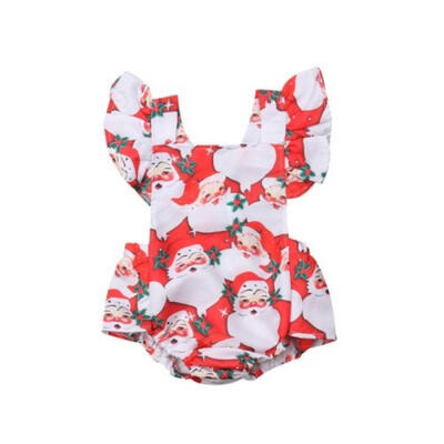 Cute Newborn Kid Baby Girl Christmas Romper Jumpsuit Bodysuit Xmas Cotton Outfit