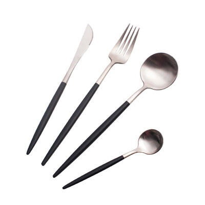 STRUST 4 Pc Set SUS304 Tableware Stainless Steel Dinnerware Set Knife Fork Silver Black Lacquer Coated Matt Finish Elegant Style
STRUST 4 Pc Set SUS304 Tableware Stainless Steel Dinnerware Set Knife Fork Silver Black Lacquer Coated Matt Finish Elegant Style