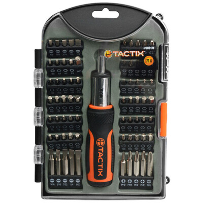 Tactix 900171 71 pieces ratchet screwdriver batch head set combination screwdriver tool set
Tactix 900171 71 pieces ratchet screwdriver batch head set combination screwdriver tool set