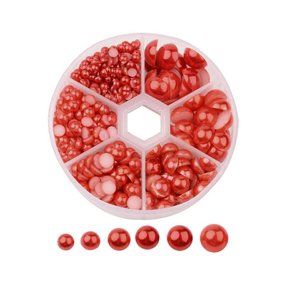 PH PANDAHALL 1 Box 6 Sizes Red Flat Back Pearl Cabochon