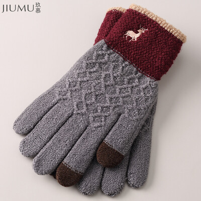 Envy JIUMU mens wool gloves autumn&winter outdoor cold&windproof non-slip touch screen thick warm knitted finger gloves men GLM003 light gray