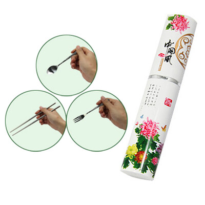 Portable Stainless Steel Chopsticks Spoon Fork Tableware Set Chrysanthemum