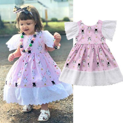 Summer Toddler Kids Baby Girls Floral Party Lace Sleeve Princess Dress Clothes