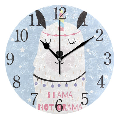 Wall Clock Arabic Numerals Design Horn Llama Not Drama Round