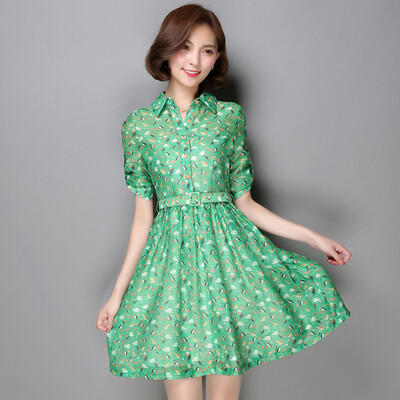 MAZOE Europe&the United States temperament shirt collar printing chiffon waist short sleeve dress S6612 green
MAZOE Europe&the United States temperament shirt collar printing chiffon waist short sleeve dress S6612 green