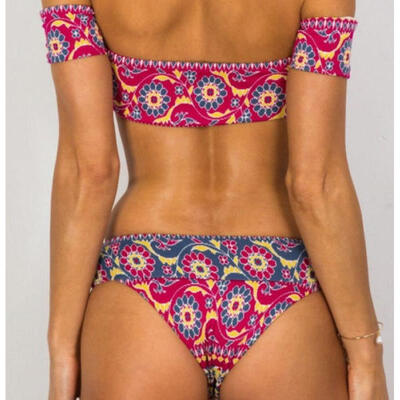 US Womens Off Shoulder Push-up Padded Bra Bandage Bikini Set Swimsuit Swimwear