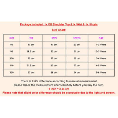 3Pcs Kids Baby Girl Lace Off Shoulder Top T-shirt Shorts Skirt Clothes Outfit US
3Pcs Kids Baby Girl Lace Off Shoulder Top T-shirt Shorts Skirt Clothes Outfit US