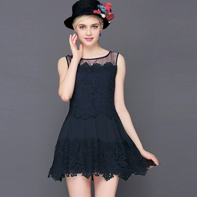 New Fashion Women Lace Dress Crochet Patchwork Mesh Round Neck Sleeveless Sweet Slim Mini Dress WhiteDark Blue
New Fashion Women Lace Dress Crochet Patchwork Mesh Round Neck Sleeveless Sweet Slim Mini Dress WhiteDark Blue