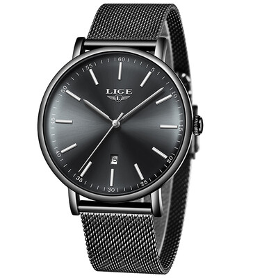 LIGE 9908 Fashion Top Luxury Brand Women Full Stainless Steel Mesh Strap Business Watches Quartz Clock Female Wristwatch Black Ban