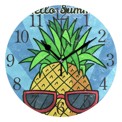 Wall Clock Arabic Numerals Design Summer Pineapple Round