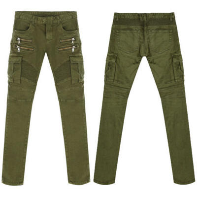 Fashion Men Moto Straight Denim Jeans Trousers Slim Casual Jean Pants Skinny
