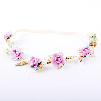 Toddler Newborn Baby Girls Rose Flower Gold Leaf Headband Hair Band Accessories
