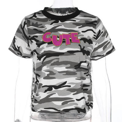 Women Ladies Loose Short Sleeve Casual Fashion Summer T-shirt camouflage shirt