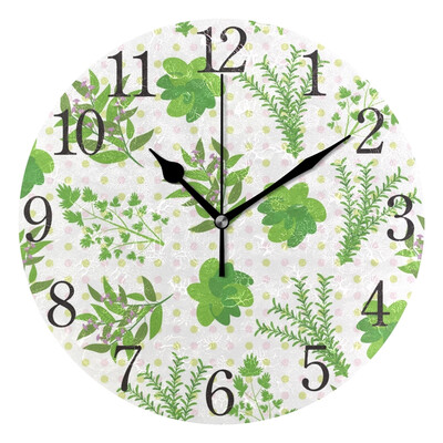 Wall Clock Arabic Numerals Design Green Leaf Round