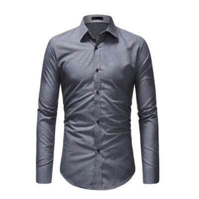 Fashion Men Long Sleeve Formal Business Dress Shirt Turn-down Collar Casual Tops