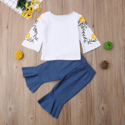 UK Toddlers Infant Kid Baby Girls Long Sleeve T-shirtJeans Pants Clothes Outfit