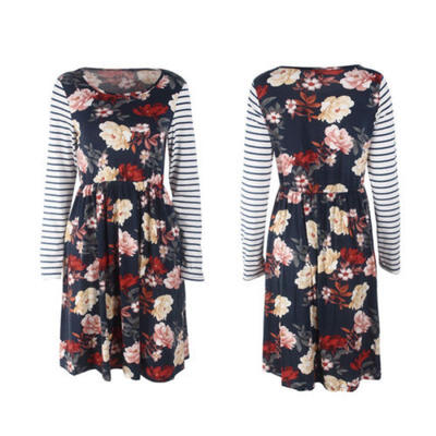 Women Floral Print Long Sleeve Boho Dress Ladies Evening Party Long Maxi Dresses