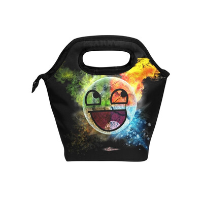Insulated Lunch Tote Bag Smiling Expression Travel Picnic Lunch Handbags Portable Zipper Lunch Bag Box